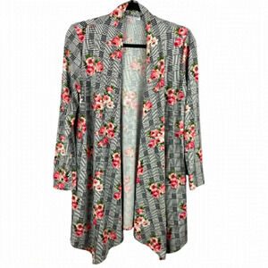 FRUMOS Plaid Floral Open Front Long Sleeve Cardigan Medium